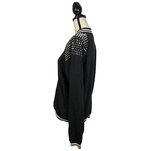 Victoria Secret Pink Varsity Jacket Women Medium Bomber STUDS Bling Snap Jacket - Picture 5 of 8